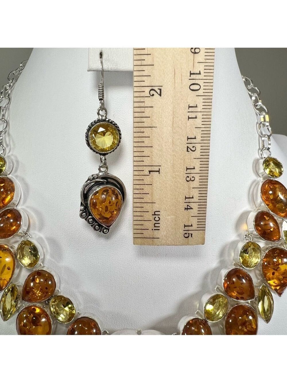 Amber & Citrine 925 Large synthetic stones Necklace Bracelet & ONE Earring ONLY - Picture 16 of 17